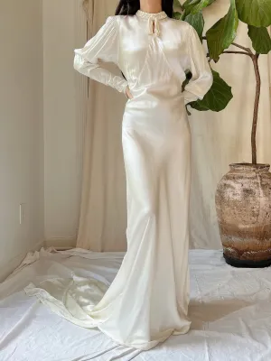 1930s Candlelight Satin Long Sleeve Gown - XS
