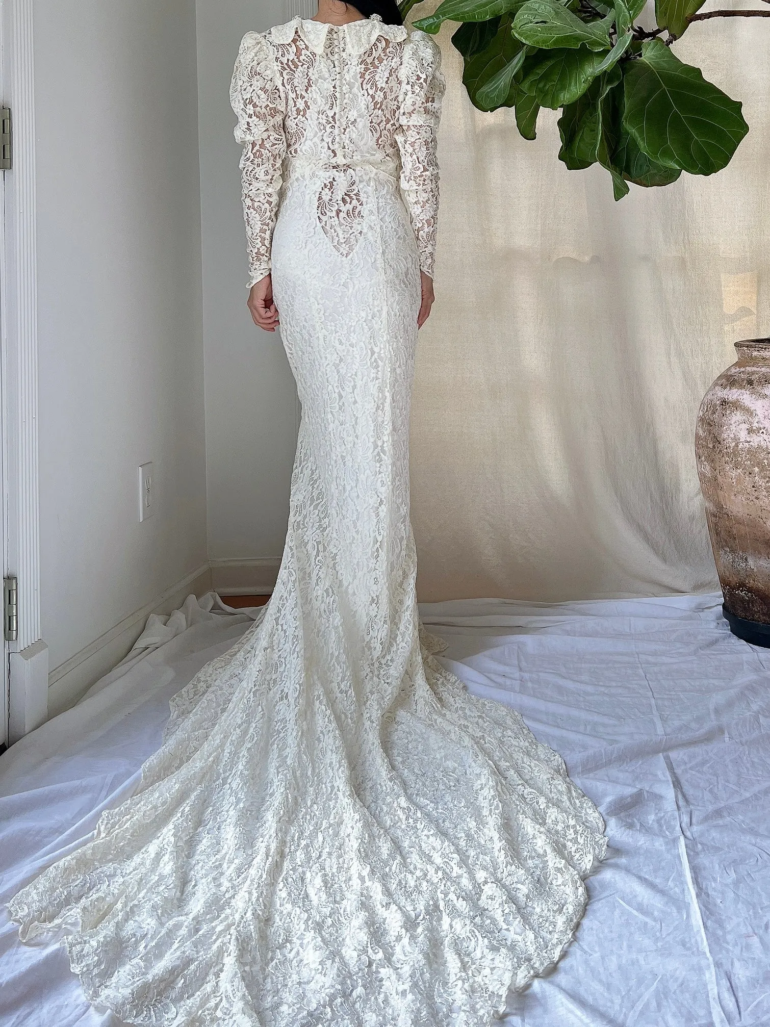 1930s Lace Long Sleeve Gown - XXS