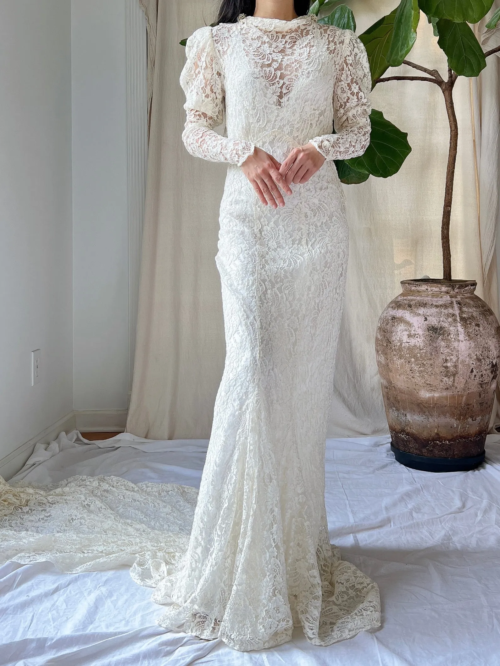 1930s Lace Long Sleeve Gown - XXS