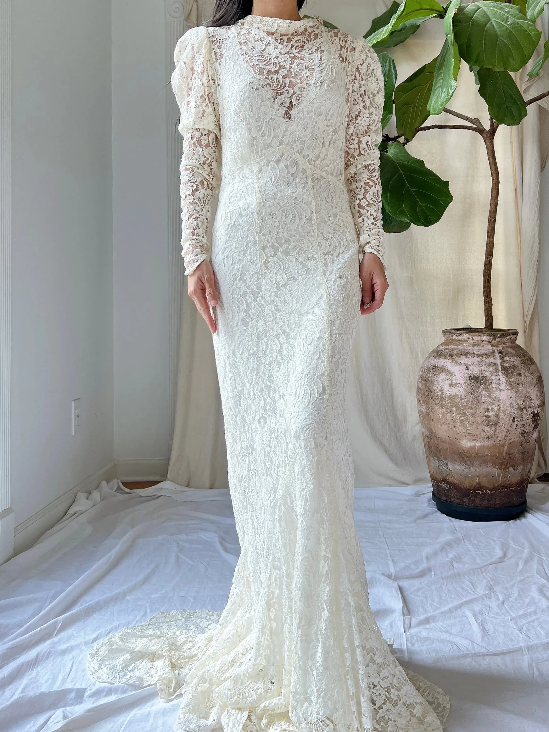 1930s Lace Long Sleeve Gown - XXS