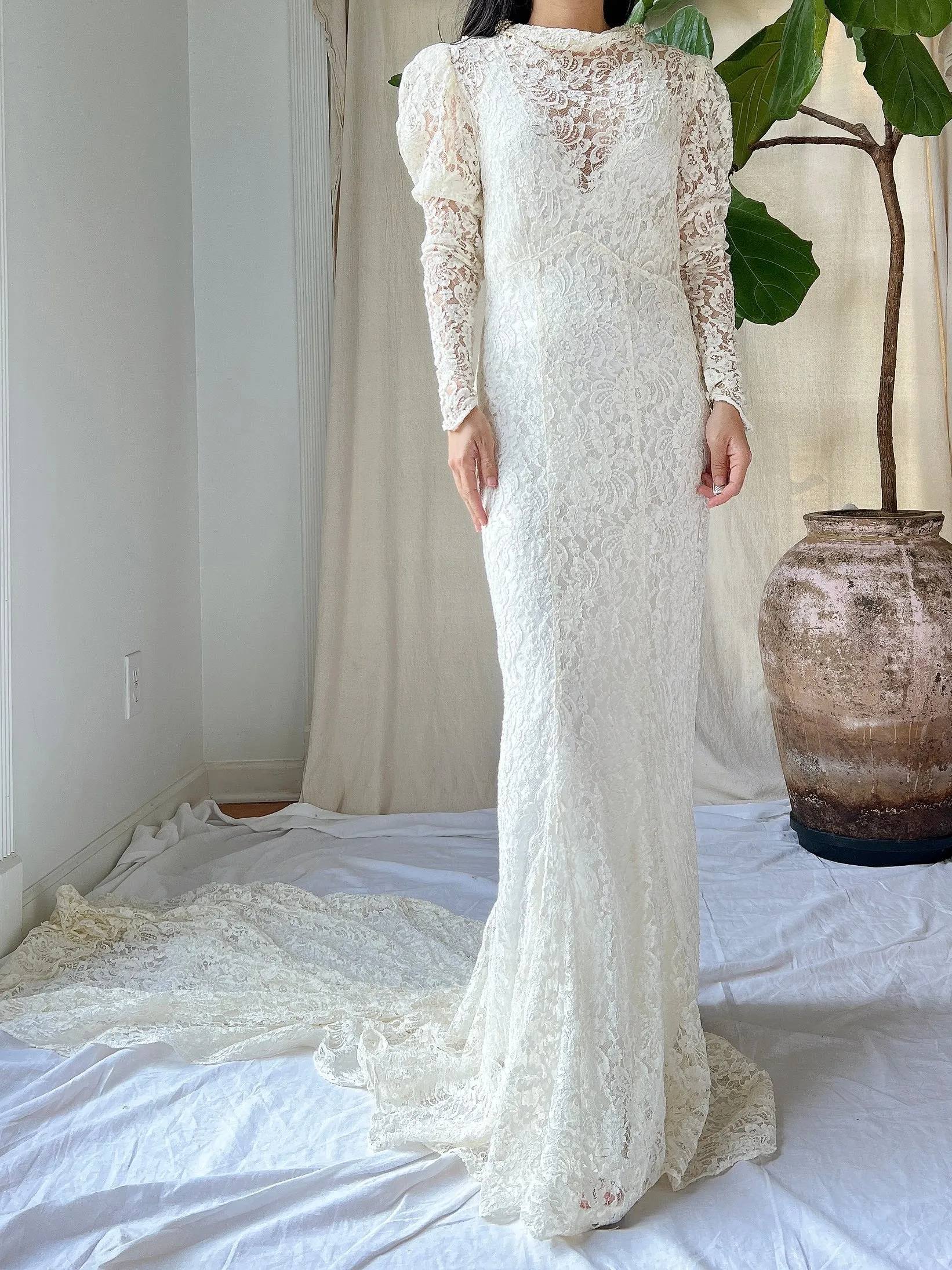 1930s Lace Long Sleeve Gown - XXS