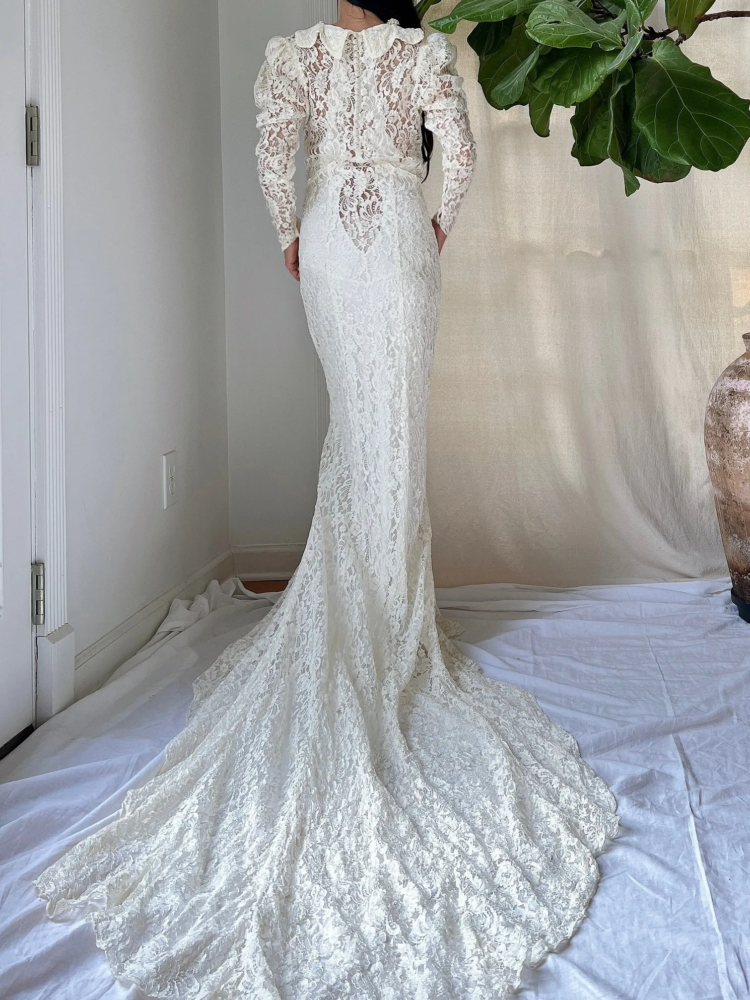 1930s Lace Long Sleeve Gown - XXS