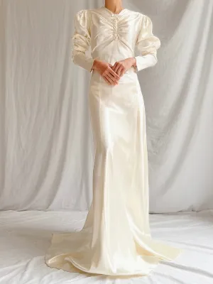1940s Satin Long Sleeve Gown - S