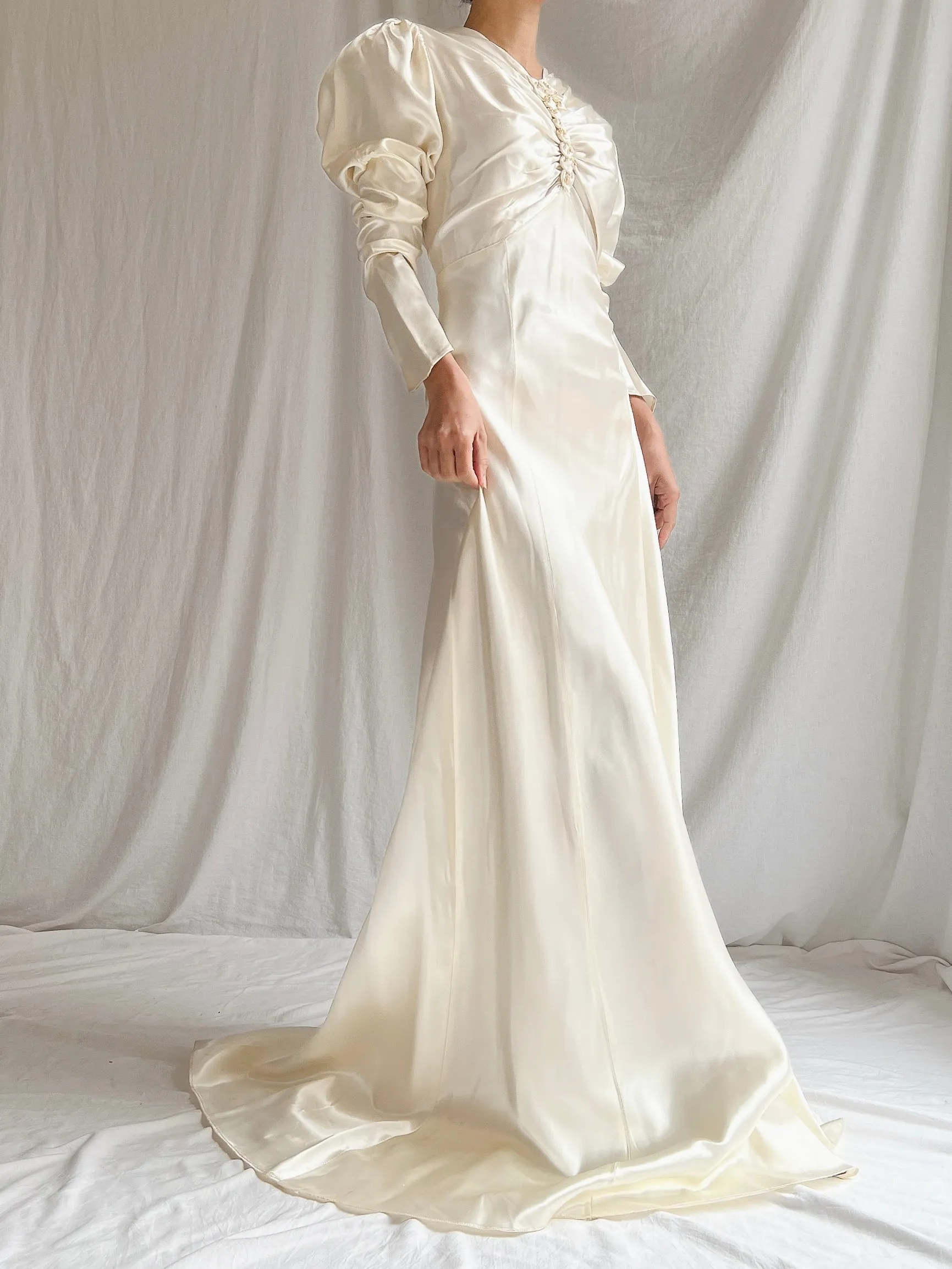 1940s Satin Long Sleeve Gown - S