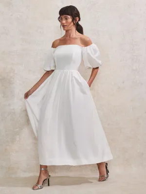 Alba Ivory Bardot Puff Sleeve Maxi Dress