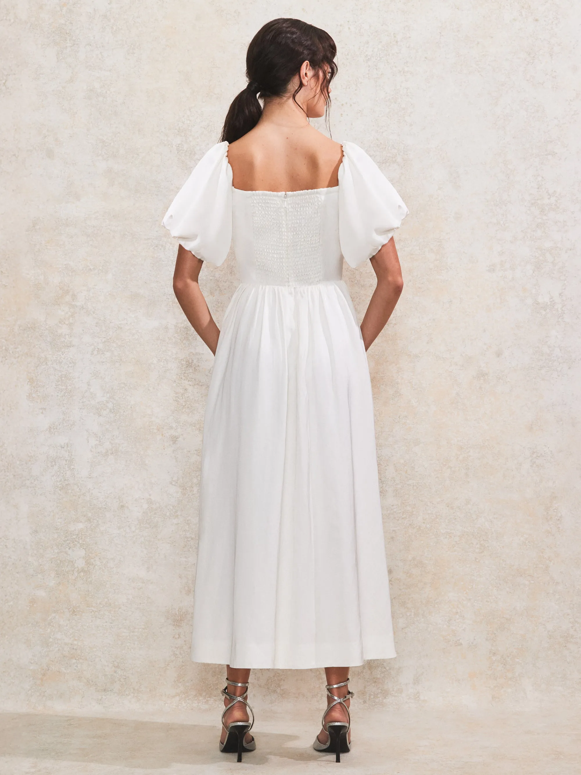 Alba Ivory Bardot Puff Sleeve Maxi Dress