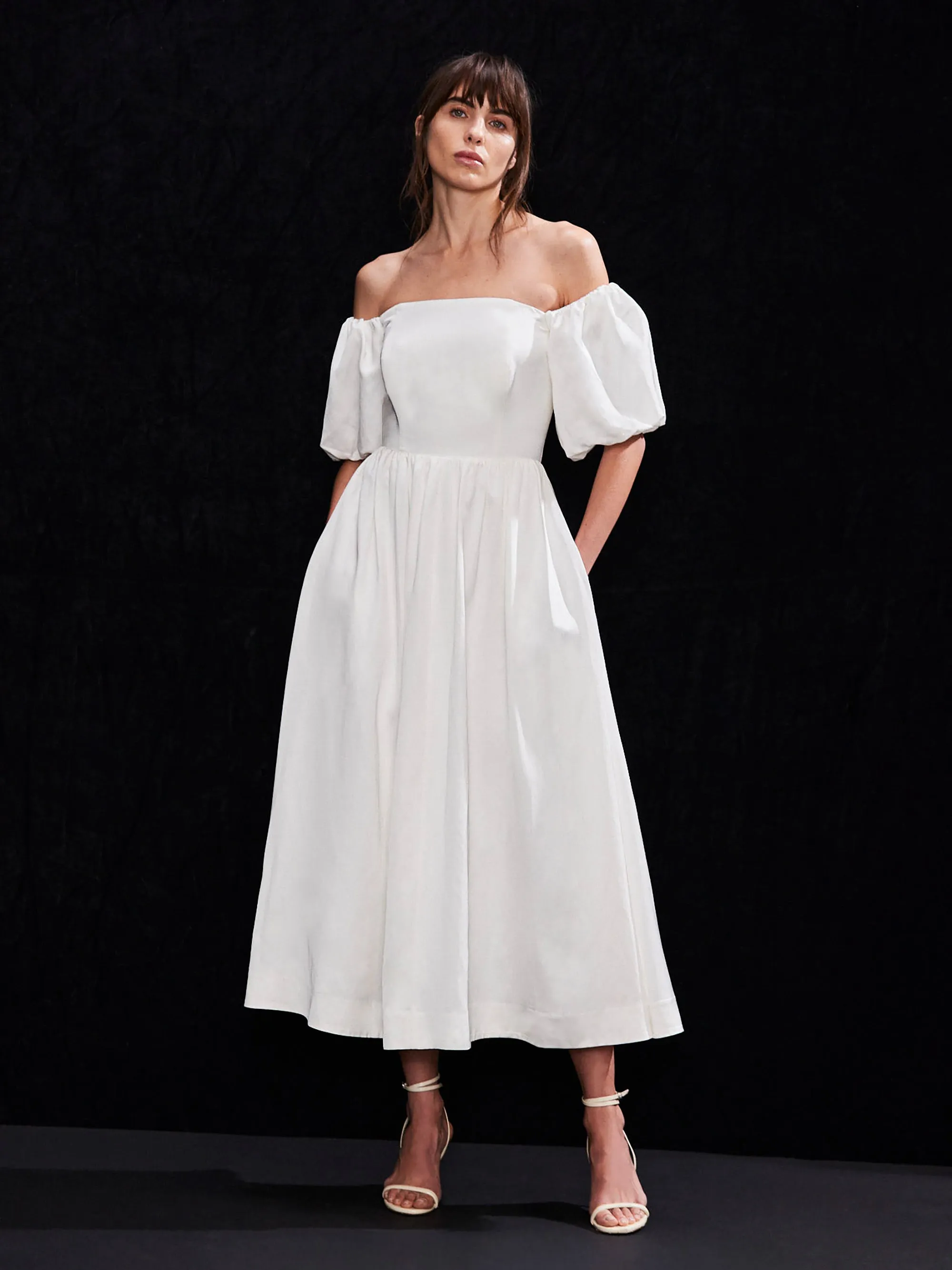 Alba Ivory Bardot Puff Sleeve Maxi Dress