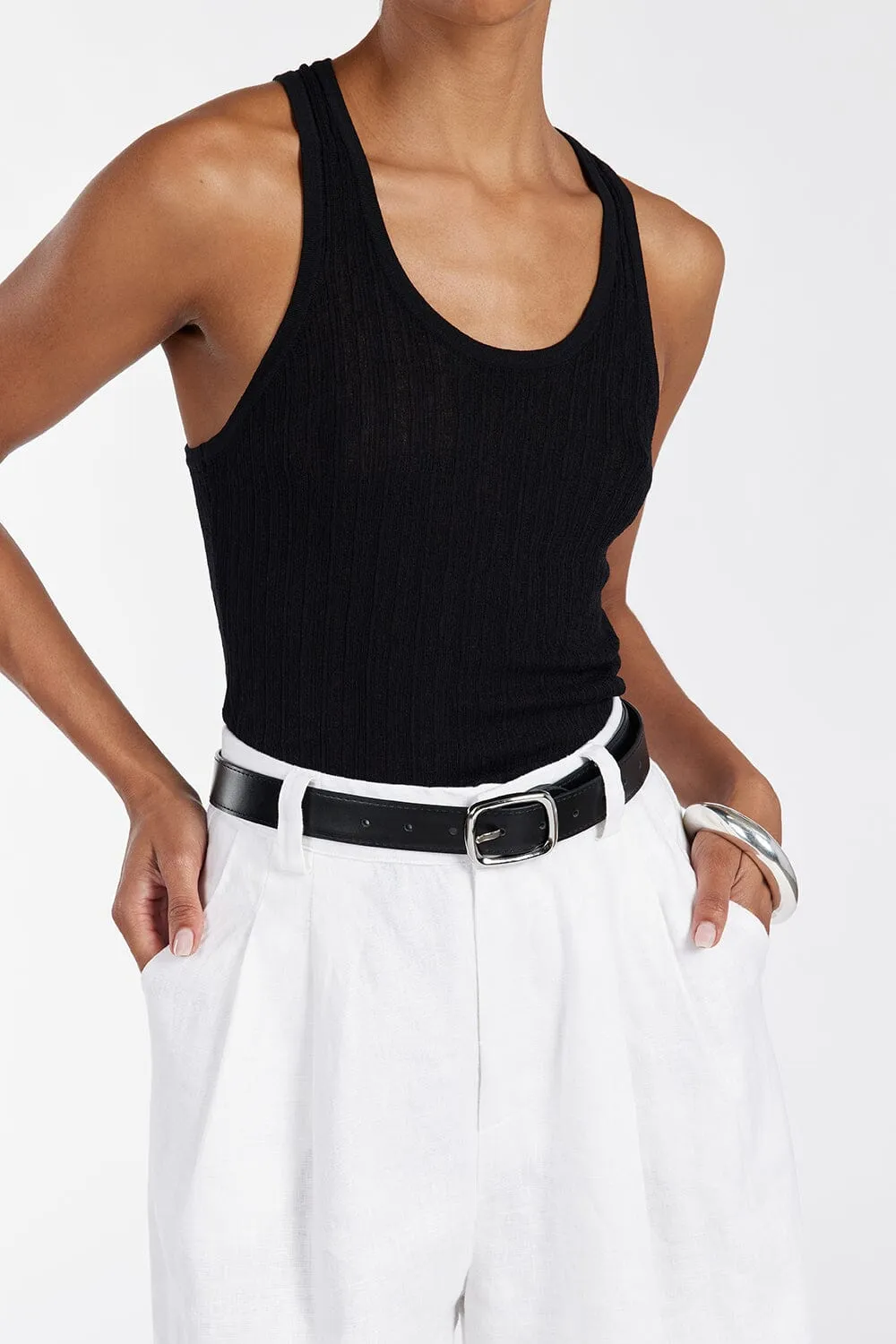 ALMA BLACK TEXTURED SCOOP KNIT TANK