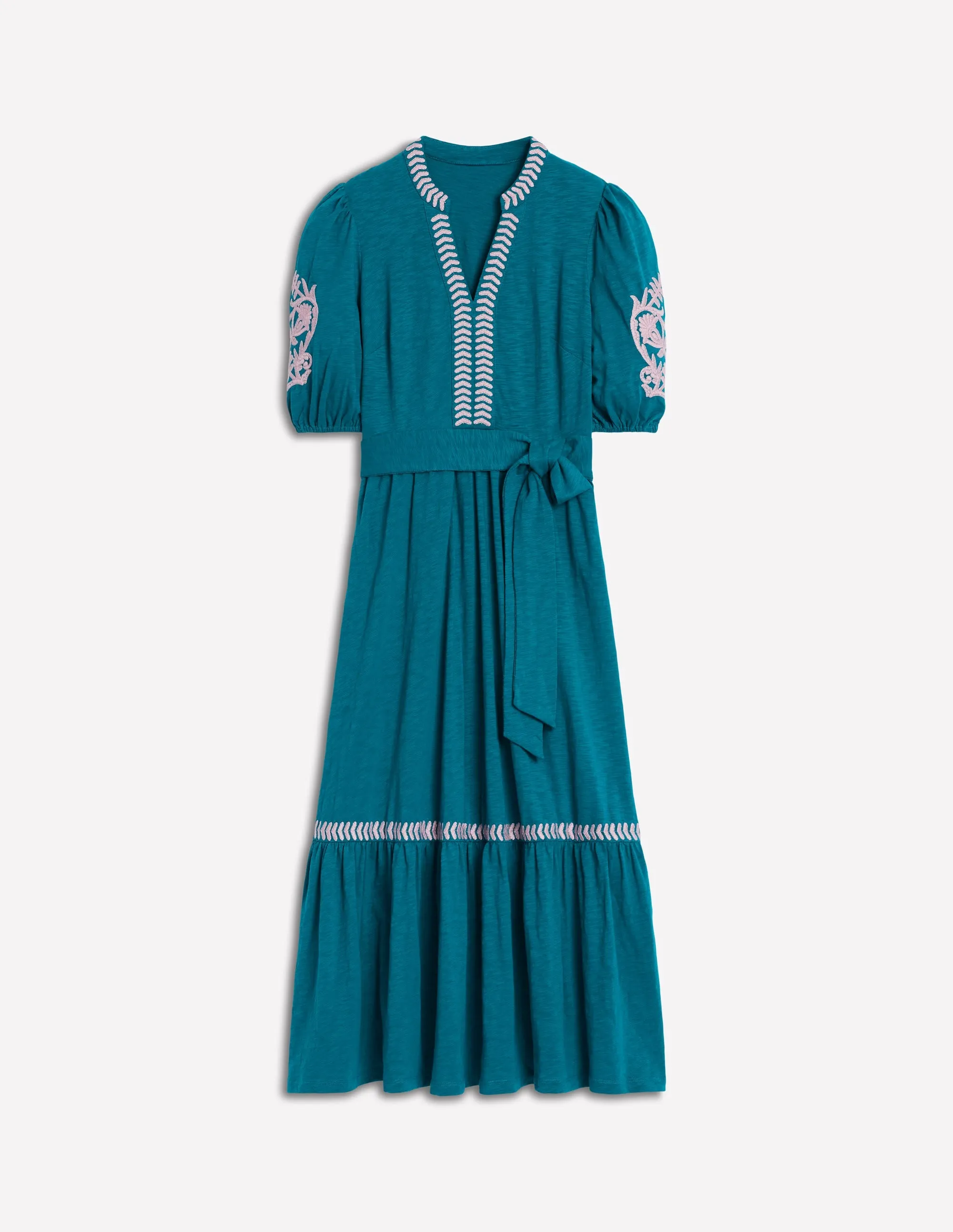 Amara Embroidered Jersey Dress-Deep Sea. Meadowsweet Pink