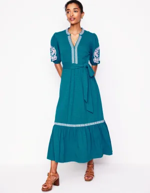 Amara Embroidered Jersey Dress-Deep Sea. Meadowsweet Pink