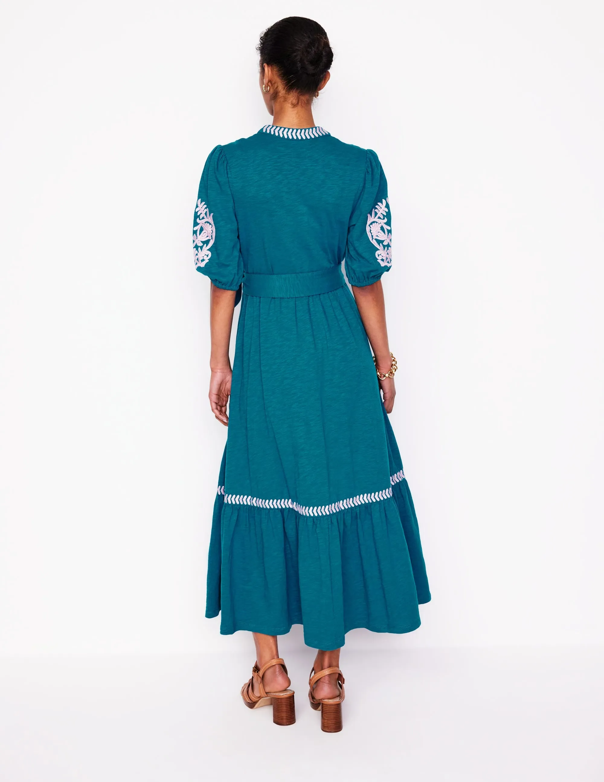Amara Embroidered Jersey Dress-Deep Sea. Meadowsweet Pink