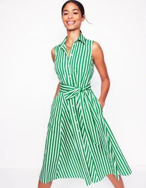 Amy Sleeveless Shirt Dress-Rich Emerald Stripe