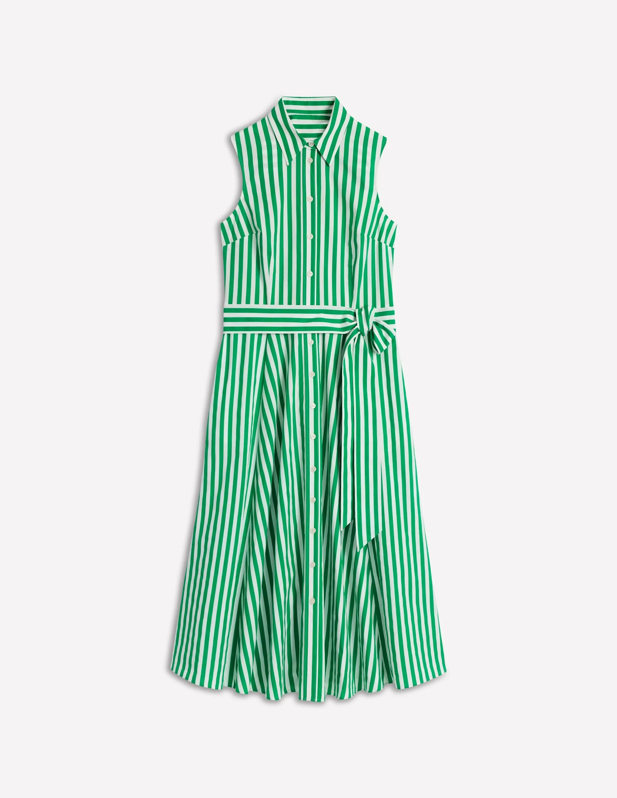 Amy Sleeveless Shirt Dress-Rich Emerald Stripe