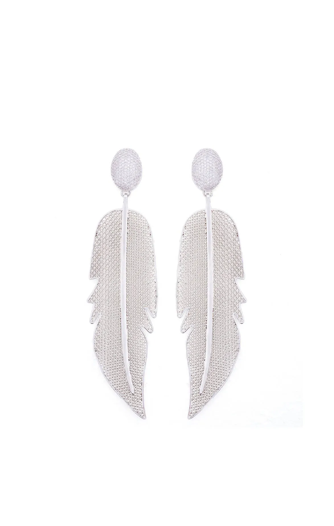 Aretes Gran Pluma Kallpa Crystal Rodio