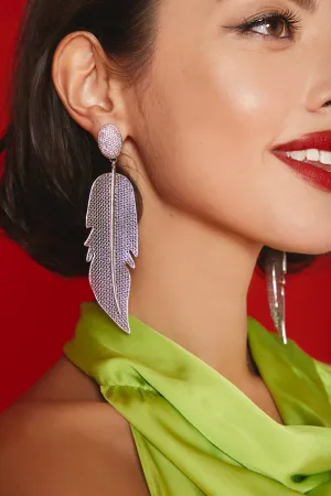 Aretes Gran Pluma Kallpa Crystal Rodio