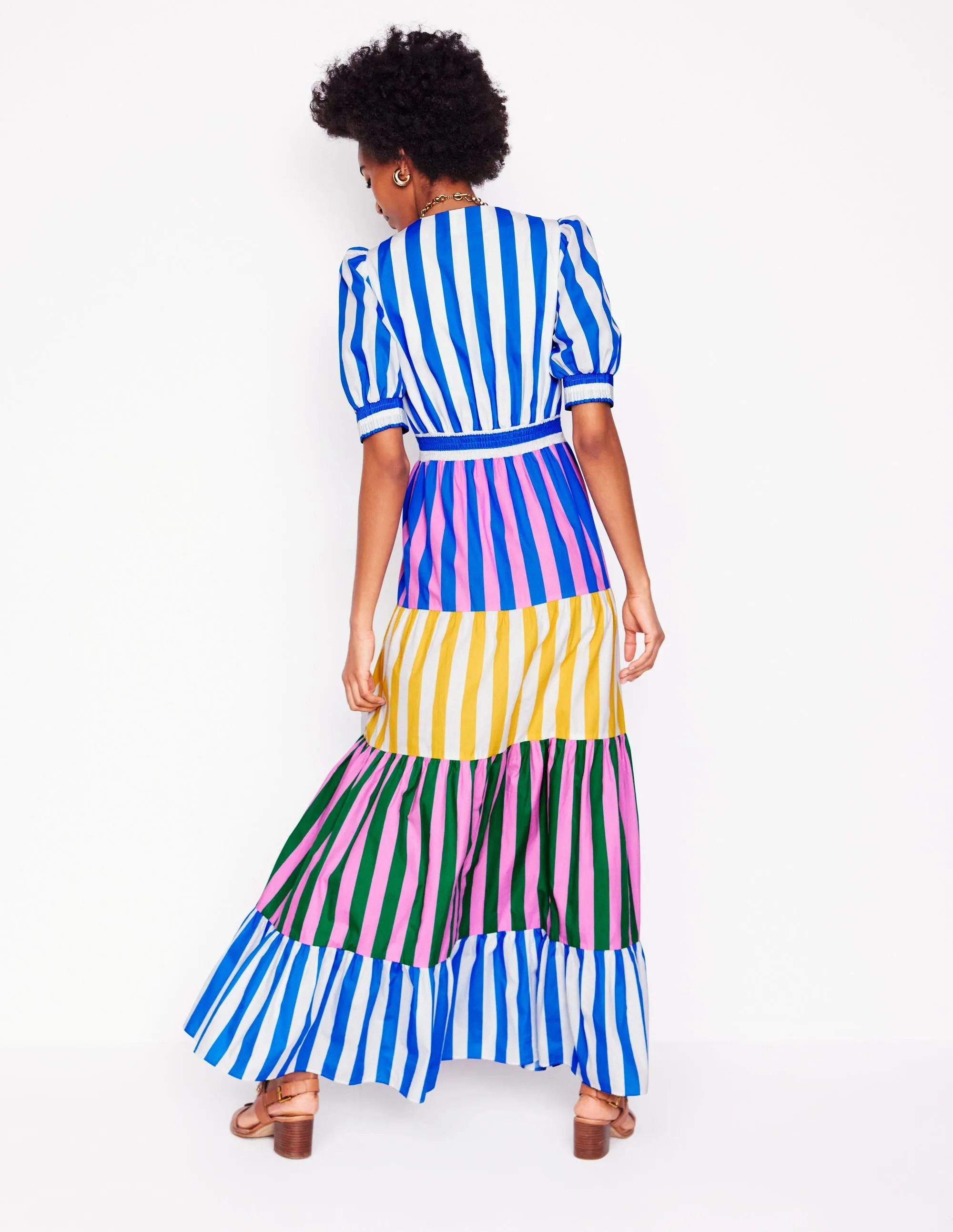 Bella Puff Sleeve Maxi Dress-Kingfisher Blue Stripe