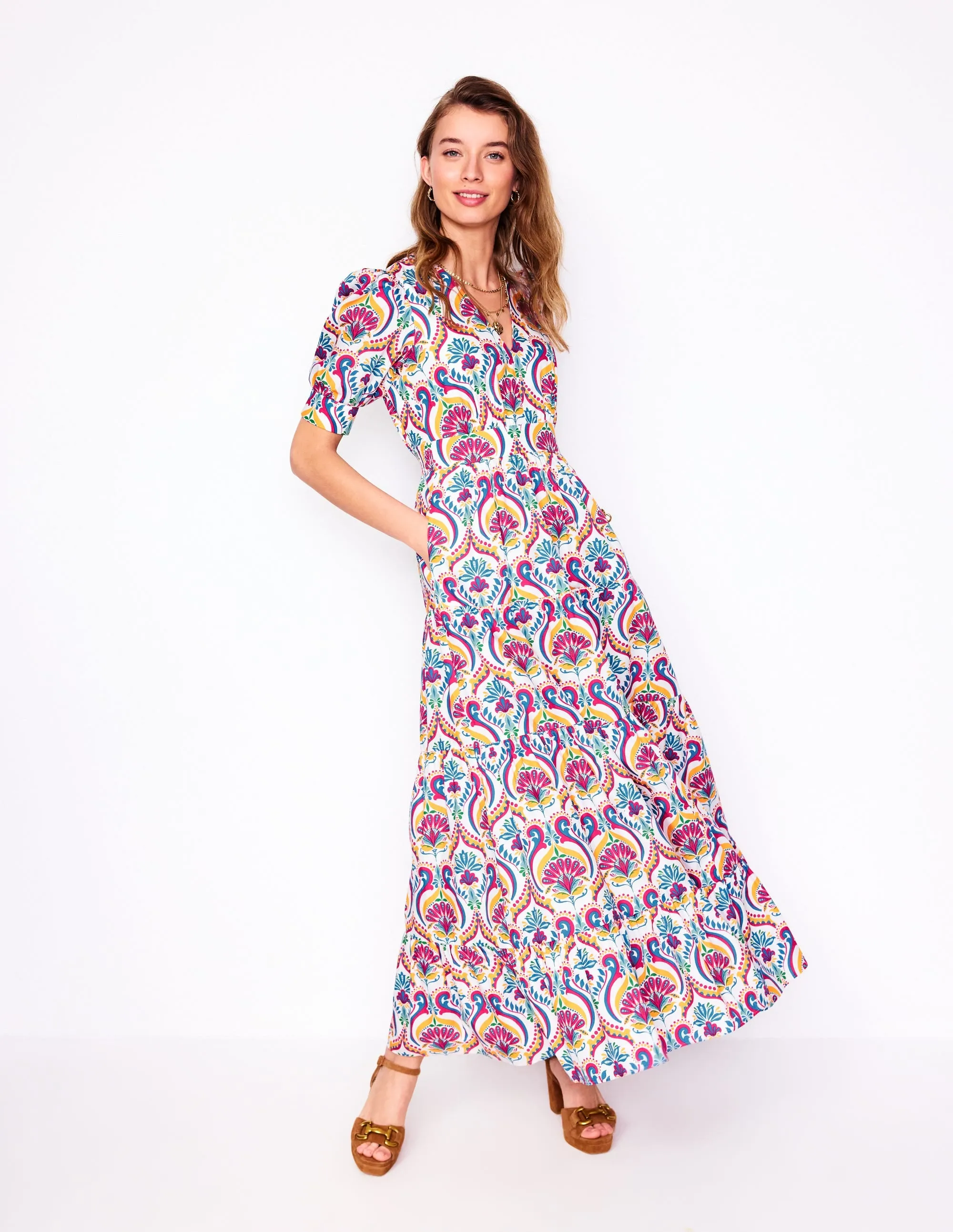 Bella Puff Sleeve Maxi Dress-Multi. Ornamental Floral