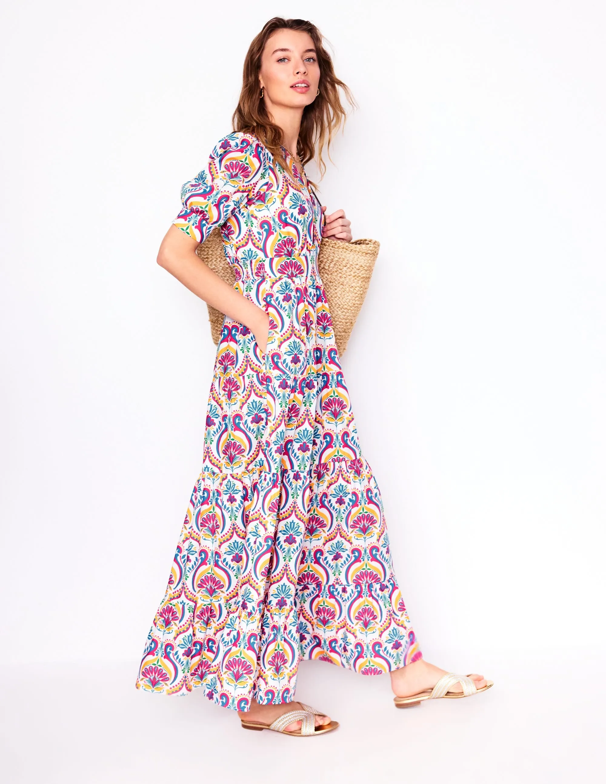 Bella Puff Sleeve Maxi Dress-Multi. Ornamental Floral