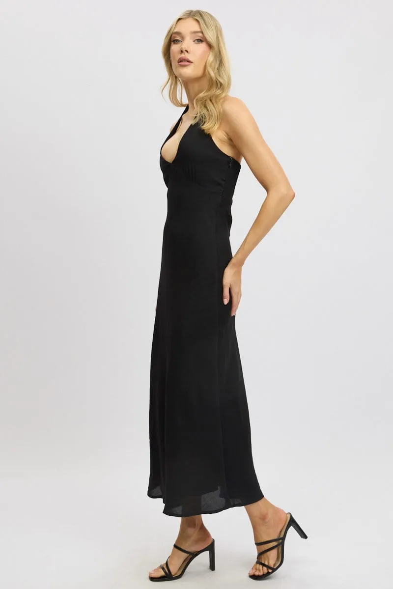 Black Halter Neck Dress Midi