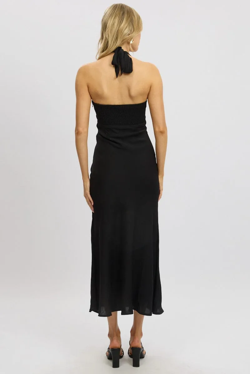 Black Halter Neck Dress Midi