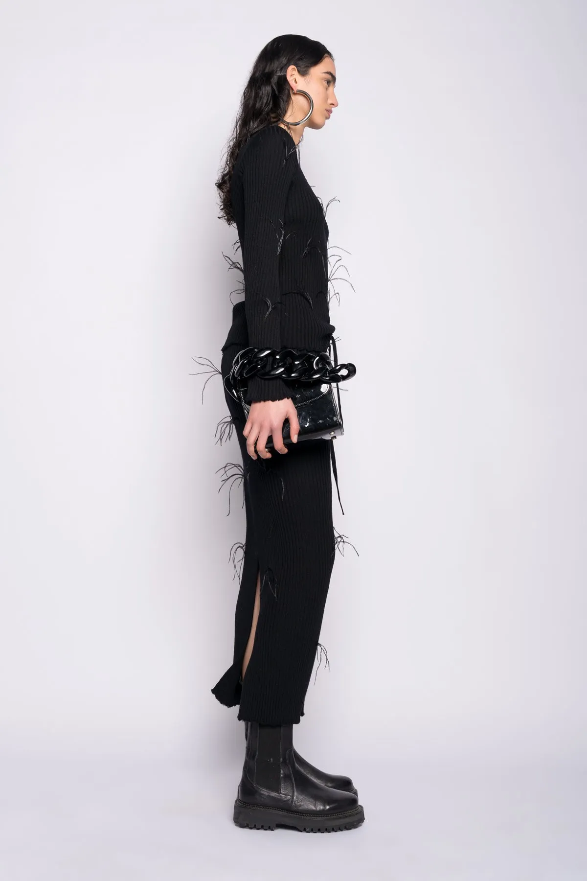 BLACK MERINO WOOL LONG SKIRT