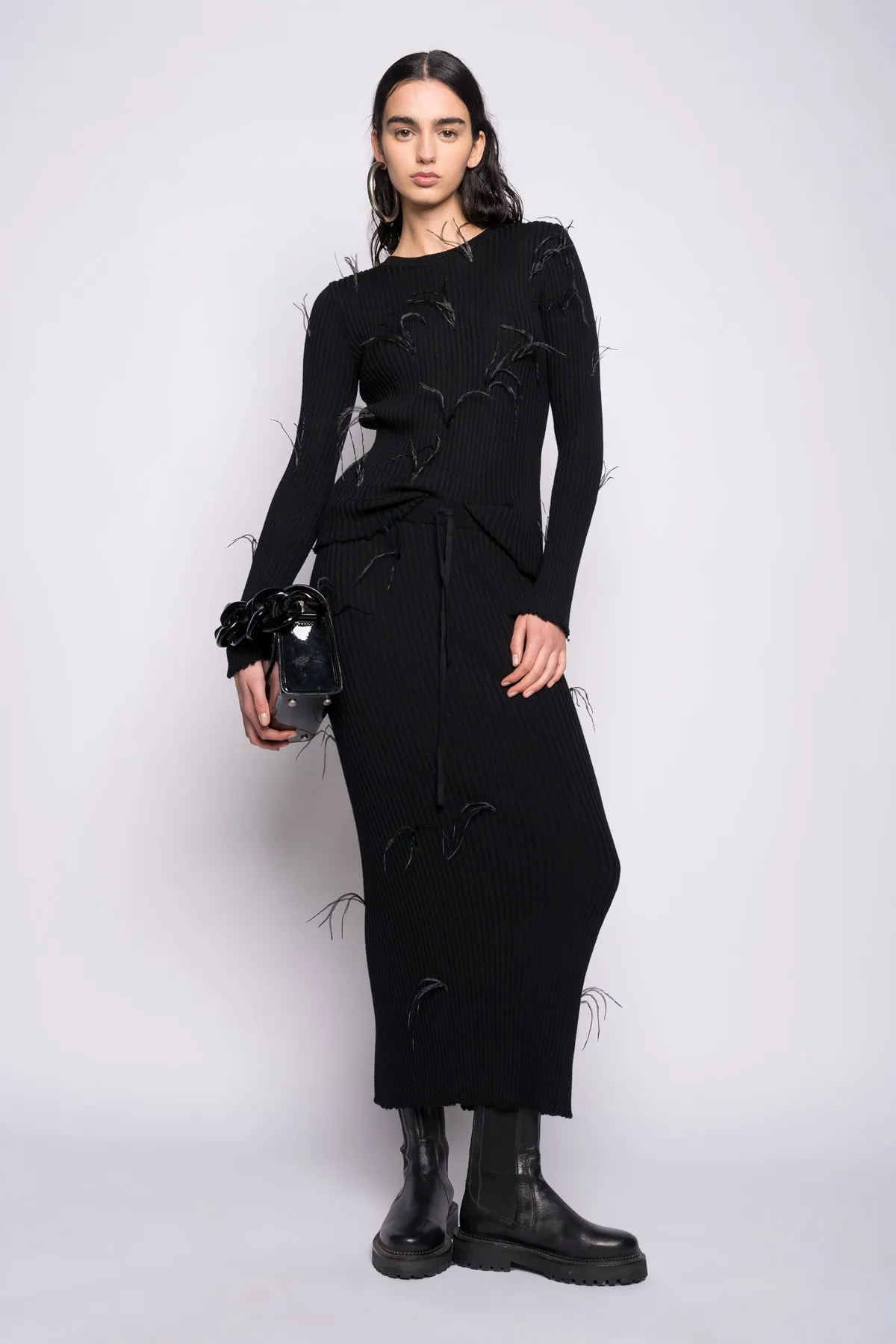 BLACK MERINO WOOL LONG SKIRT