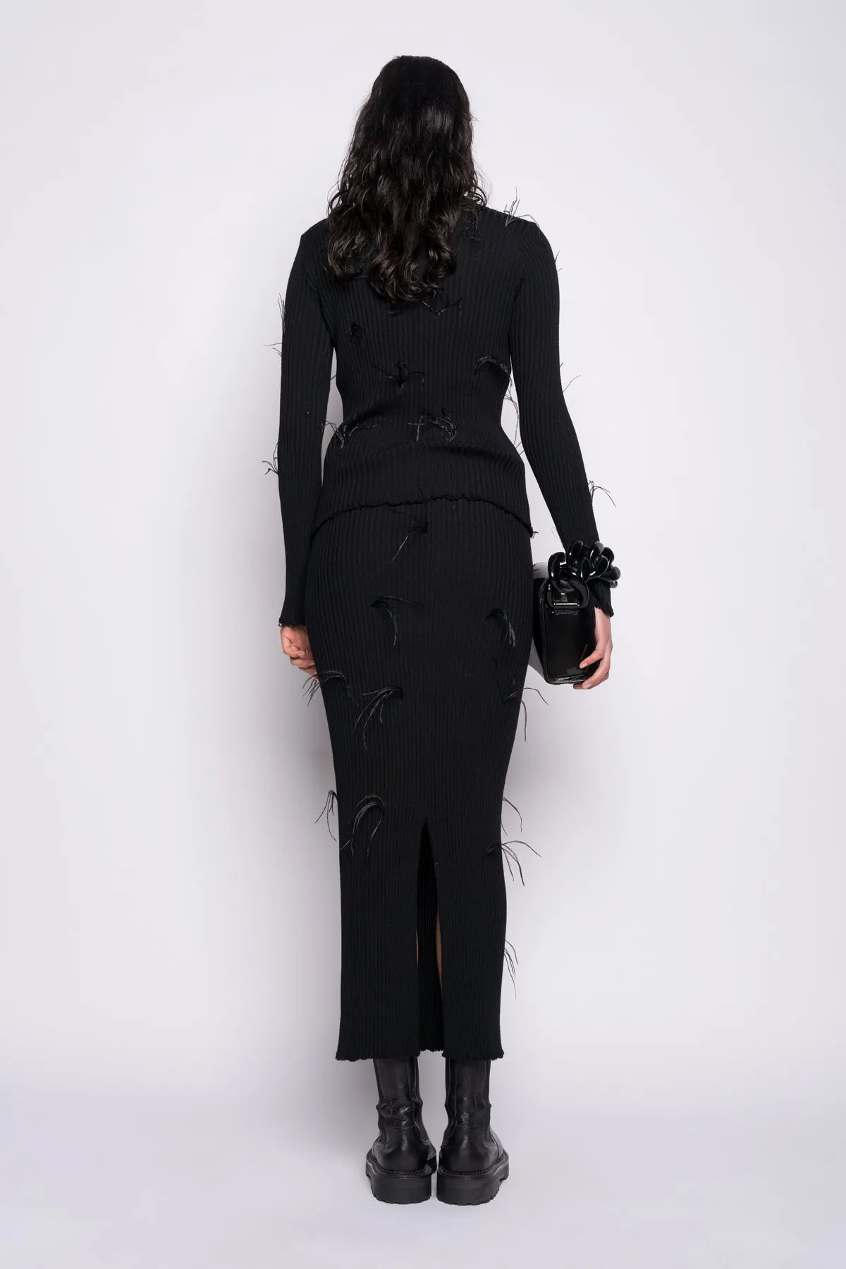 BLACK MERINO WOOL LONG SKIRT