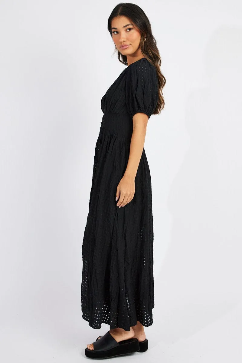 Black Midi Dress Puff Sleeve