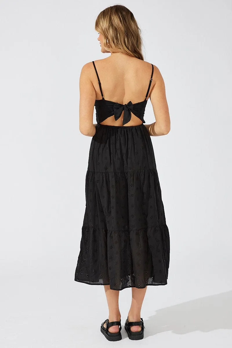 Black Midi Dress Sleeveless Eyelet