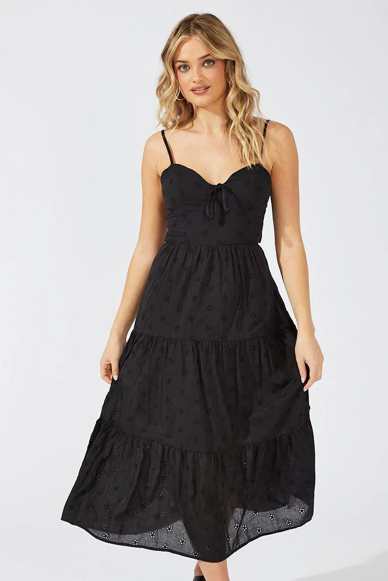 Black Midi Dress Sleeveless Eyelet