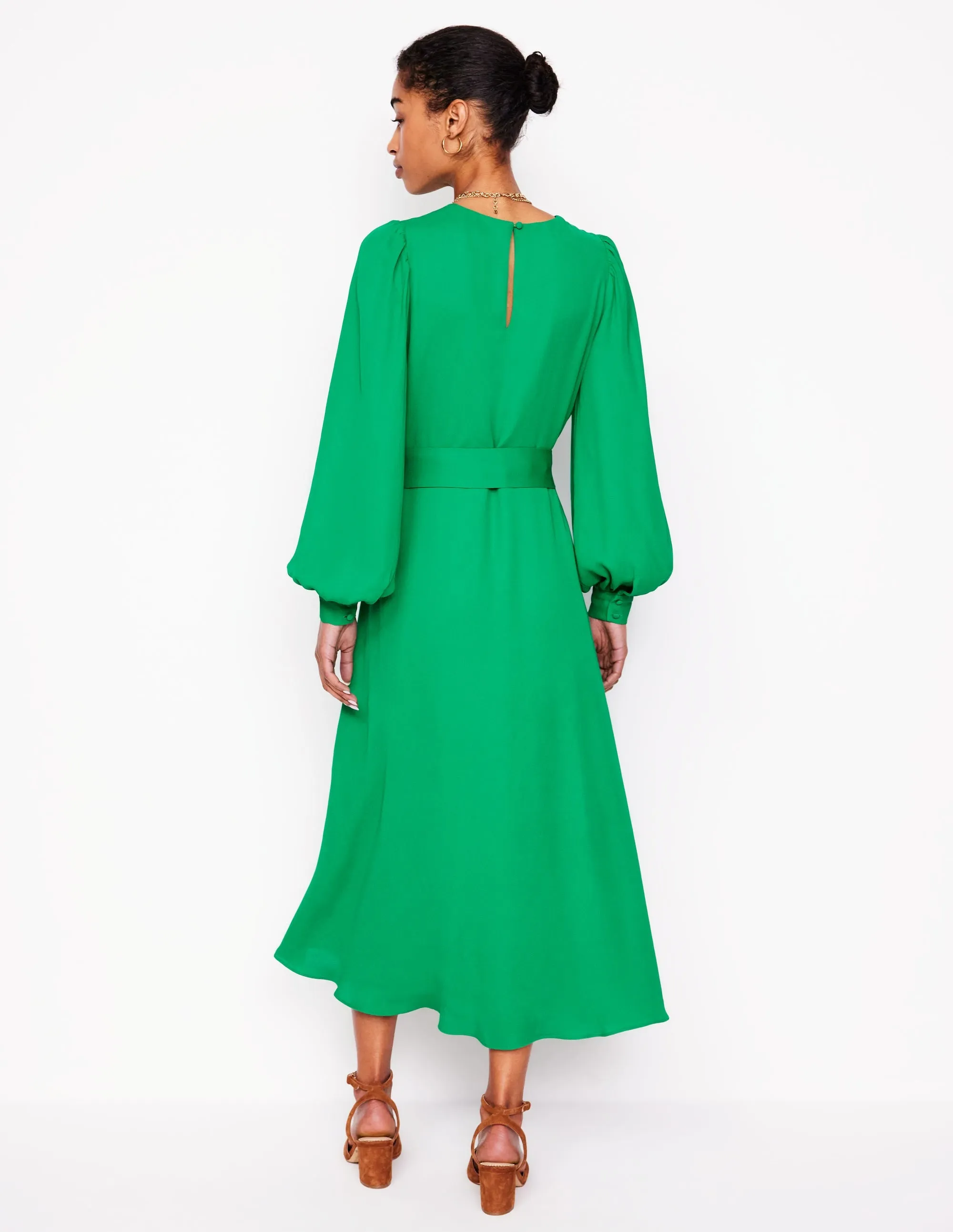 Blouson Sleeve Midi Dress-Rich Emerald