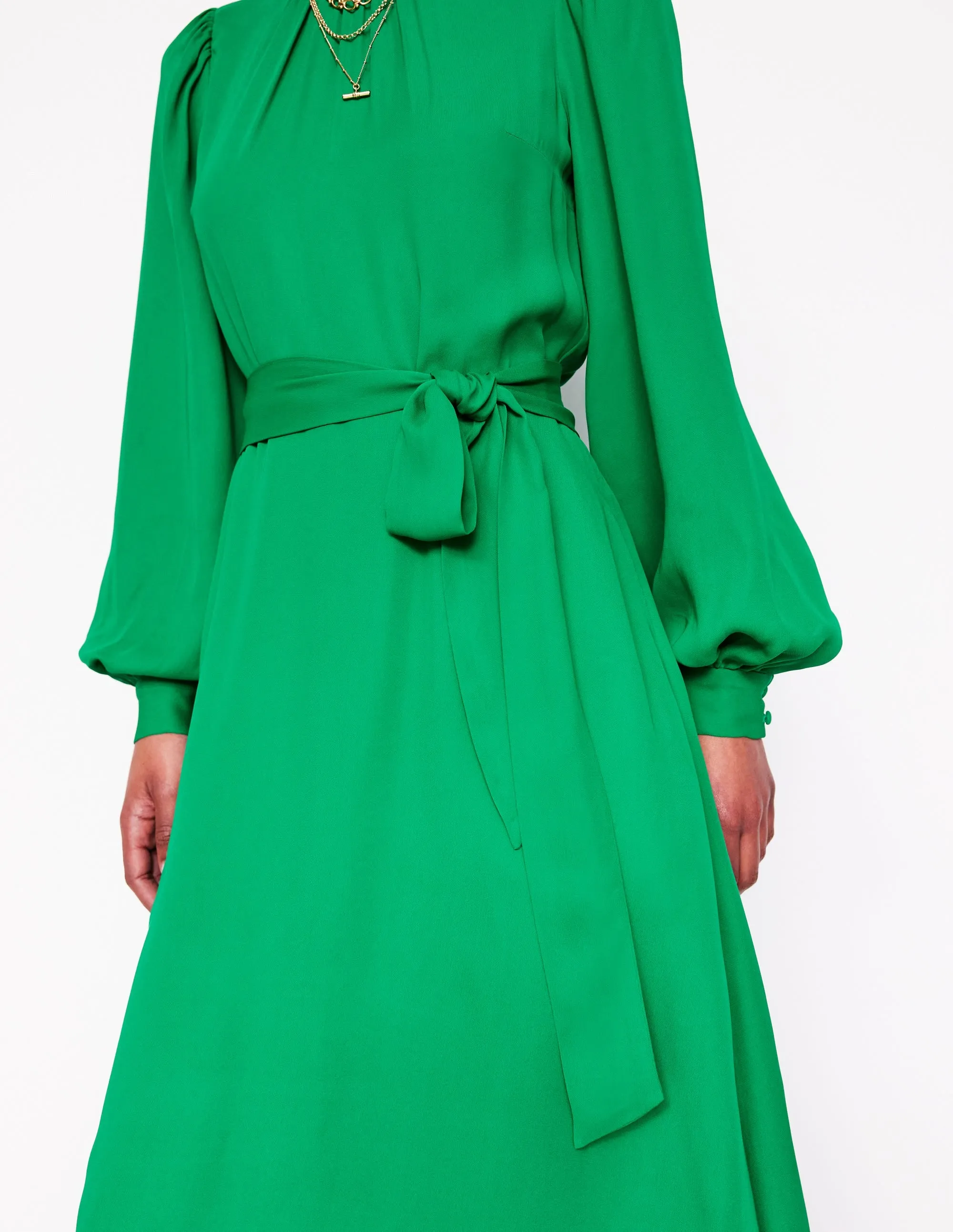 Blouson Sleeve Midi Dress-Rich Emerald
