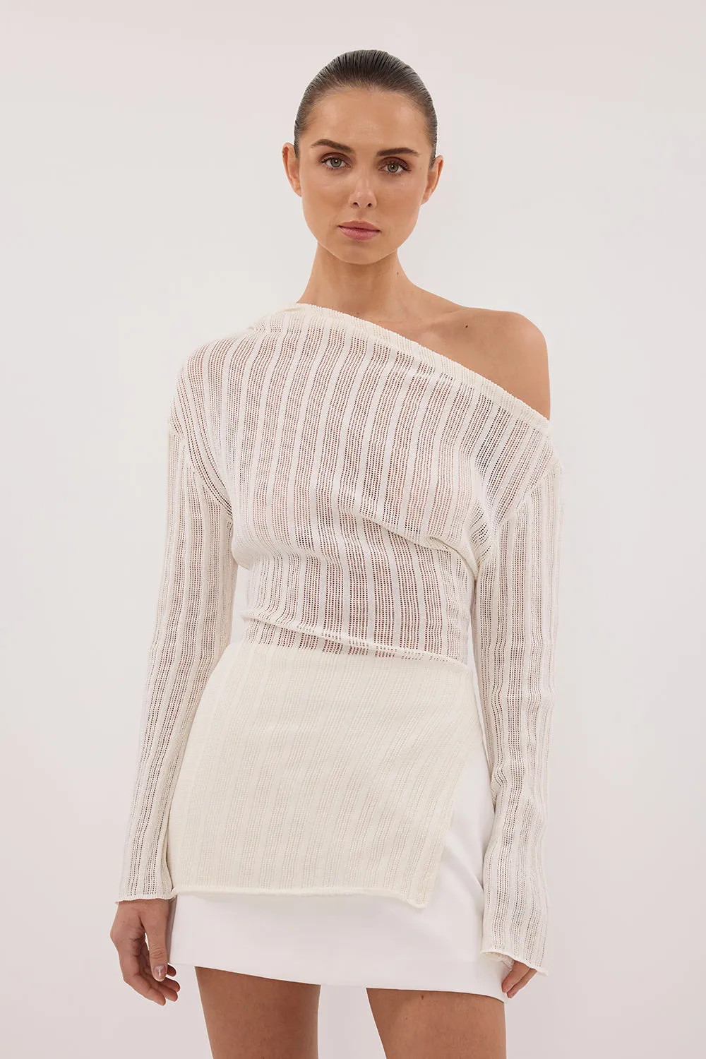 BOWIE IVORY LONG SLEEVE KNIT TOP