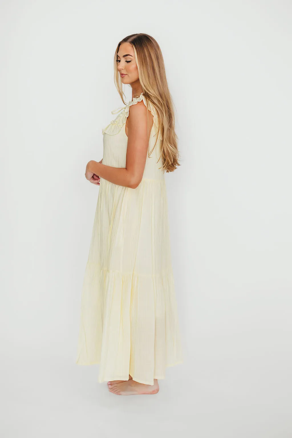 Brynn Ruffle Tiered Midi Dress in Ecru