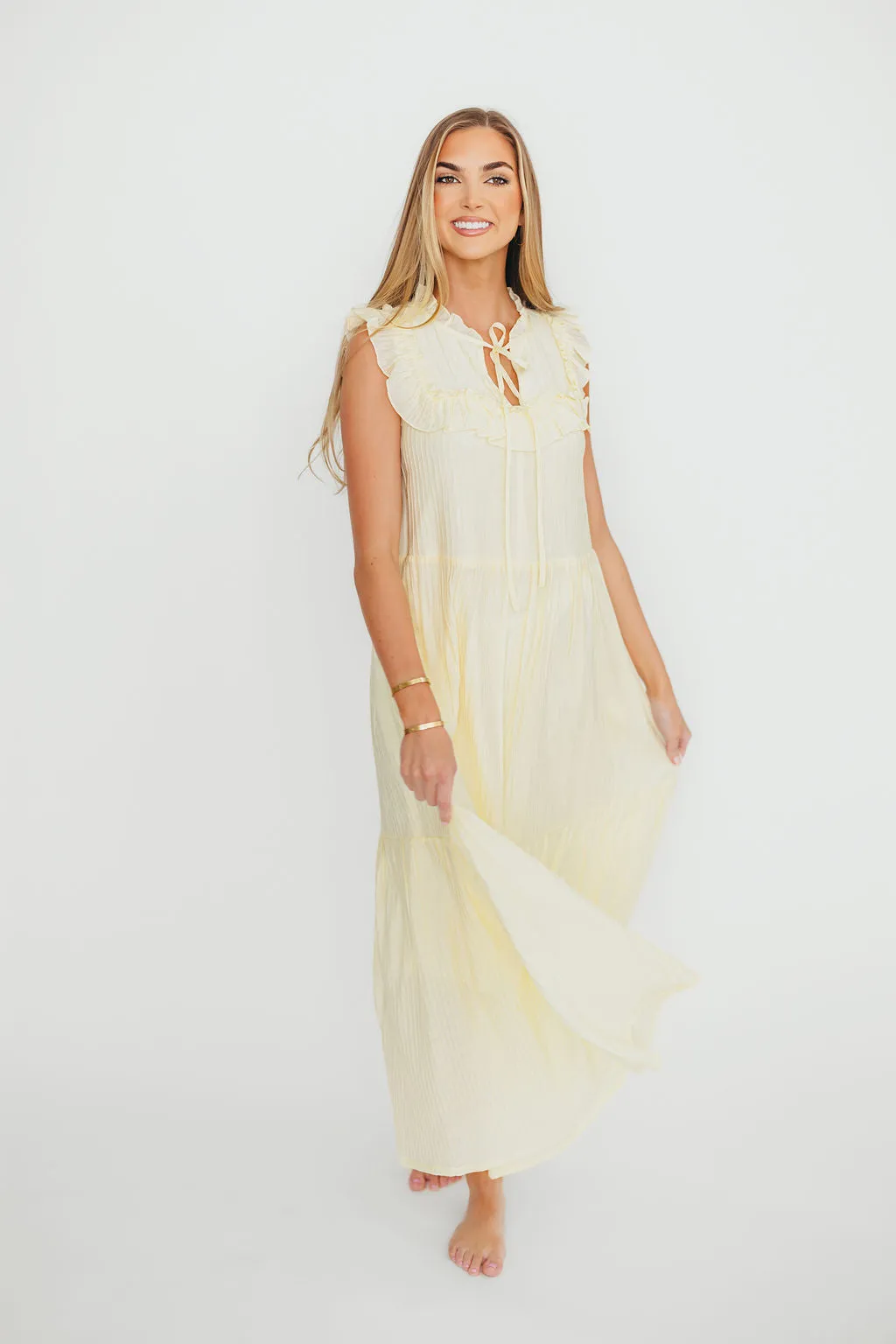 Brynn Ruffle Tiered Midi Dress in Ecru