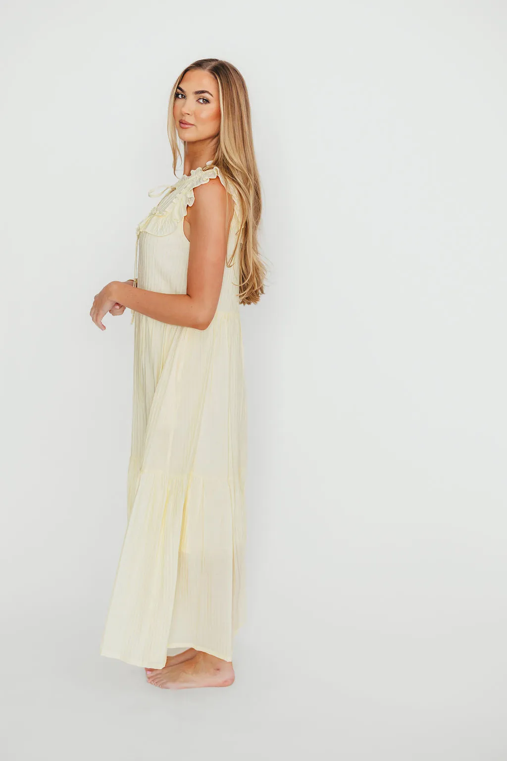 Brynn Ruffle Tiered Midi Dress in Ecru