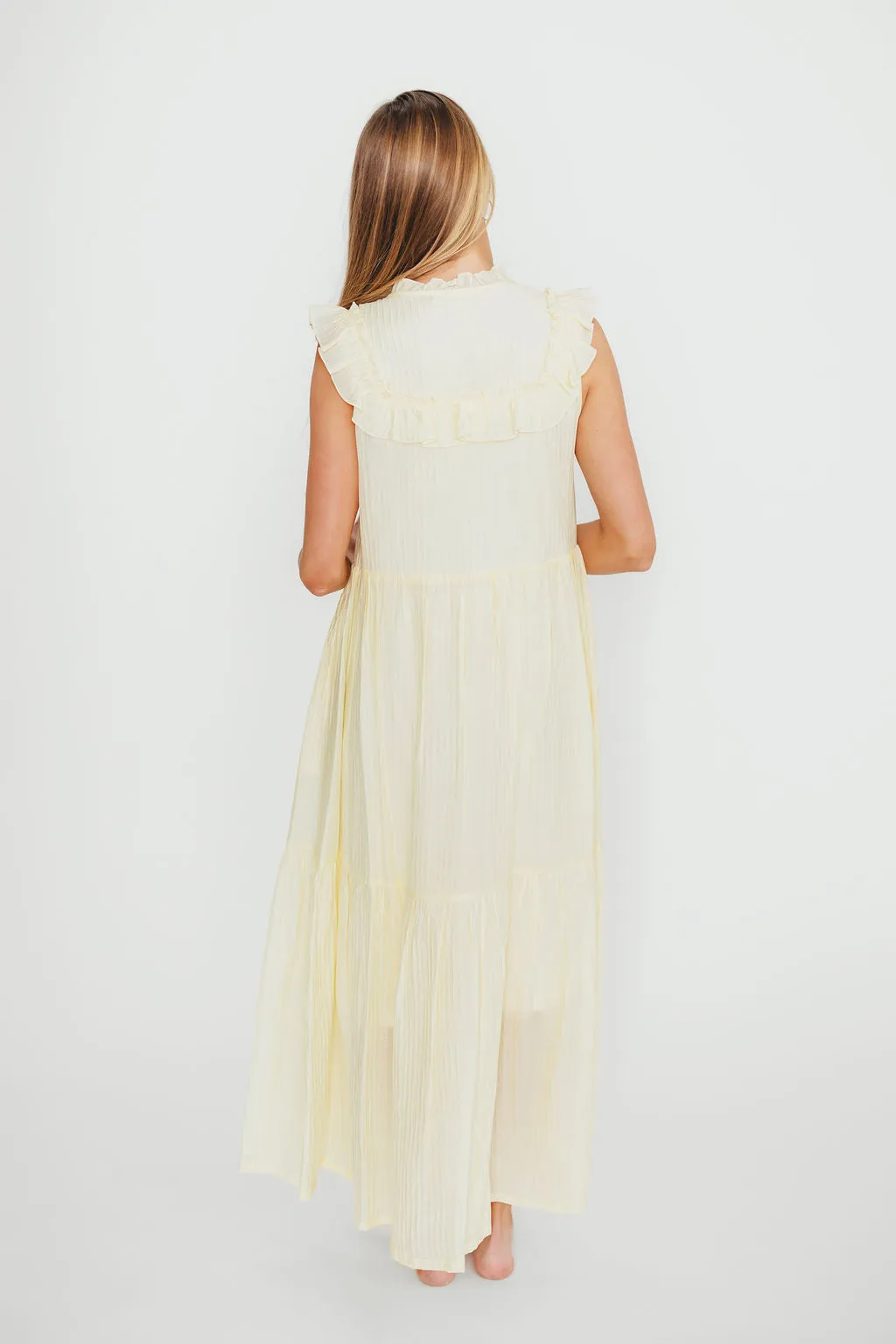 Brynn Ruffle Tiered Midi Dress in Ecru