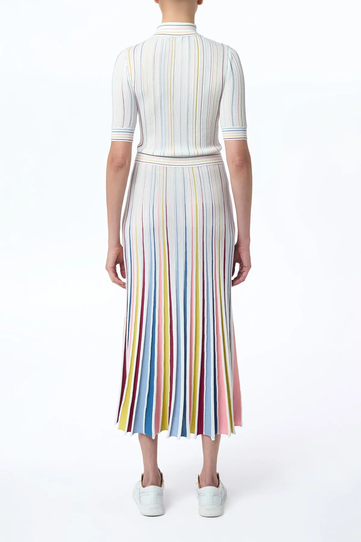 Calypso Pinstripe Knit Midi Dress in Ivory Multi Merino Wool