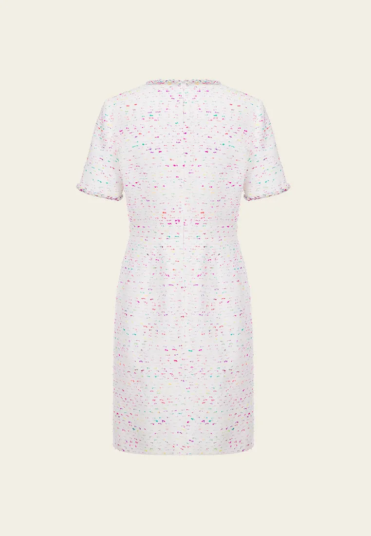 Candy White V-neck Tweed Dress