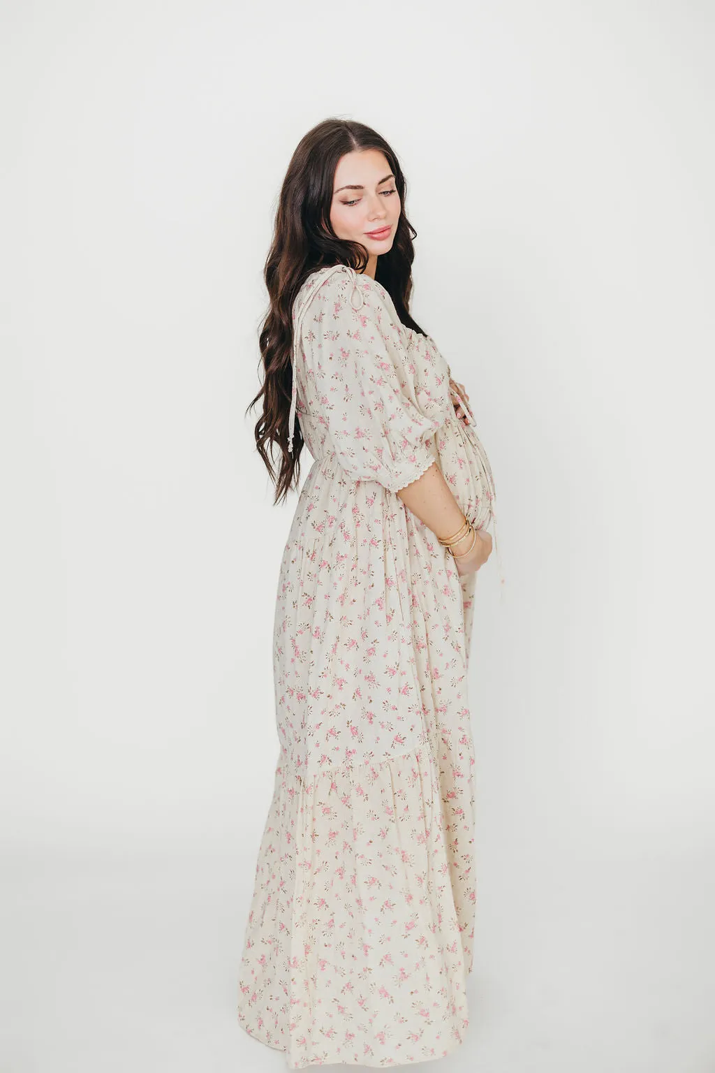 Cara 100% Cotton Maxi Dress in Pink/Brown Floral
