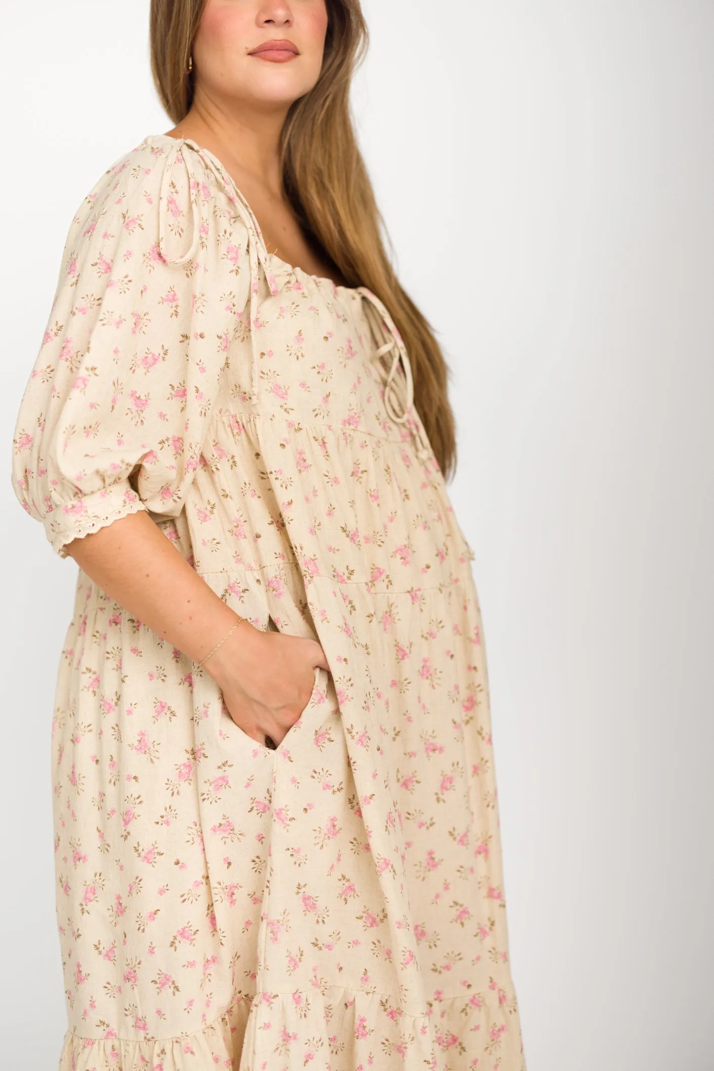 Cara 100% Cotton Maxi Dress in Pink/Brown Floral