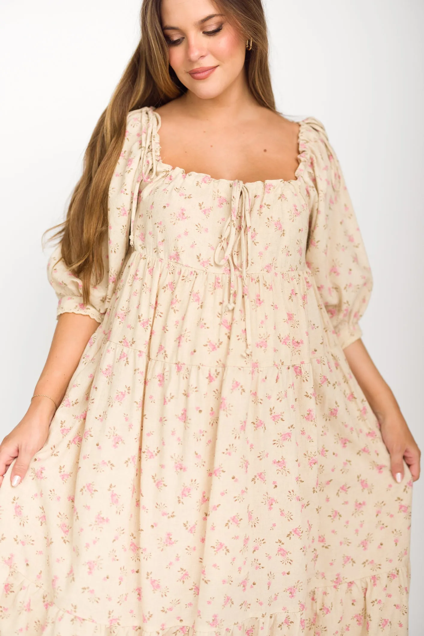 Cara 100% Cotton Maxi Dress in Pink/Brown Floral