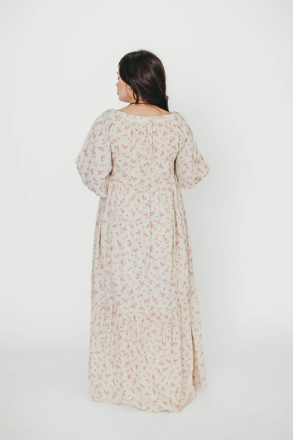 Cara 100% Cotton Maxi Dress in Pink/Brown Floral