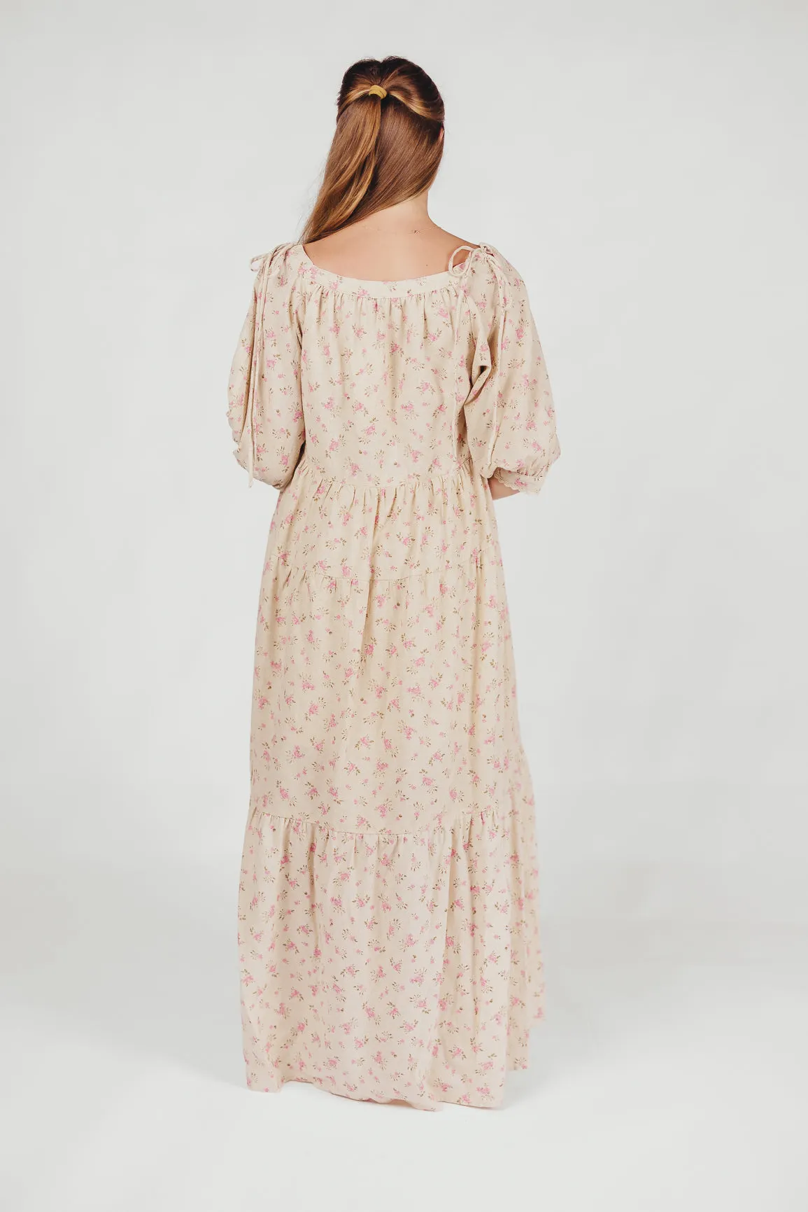 Cara 100% Cotton Maxi Dress in Pink/Brown Floral