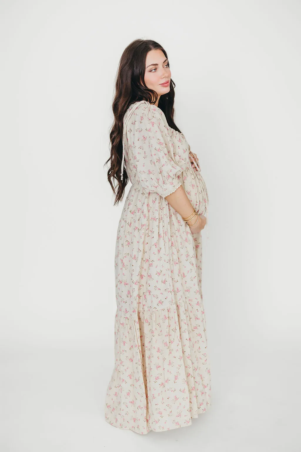 Cara 100% Cotton Maxi Dress in Pink/Brown Floral