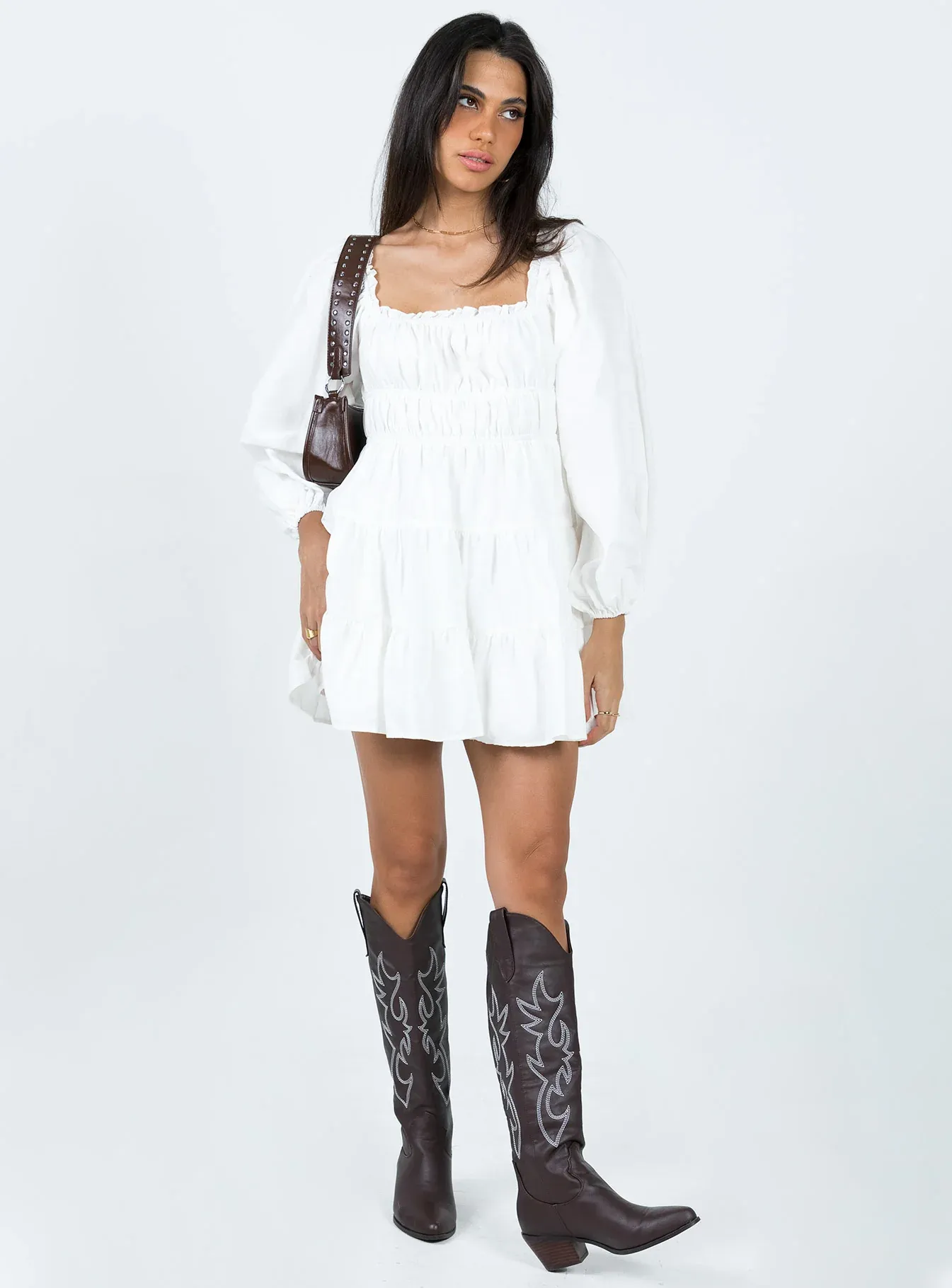 Ceara Long Sleeve Mini Dress White