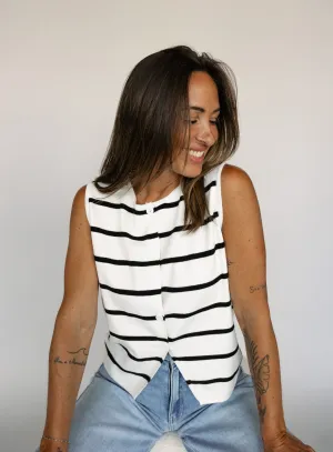 Cecelia Button Front Striped Tank