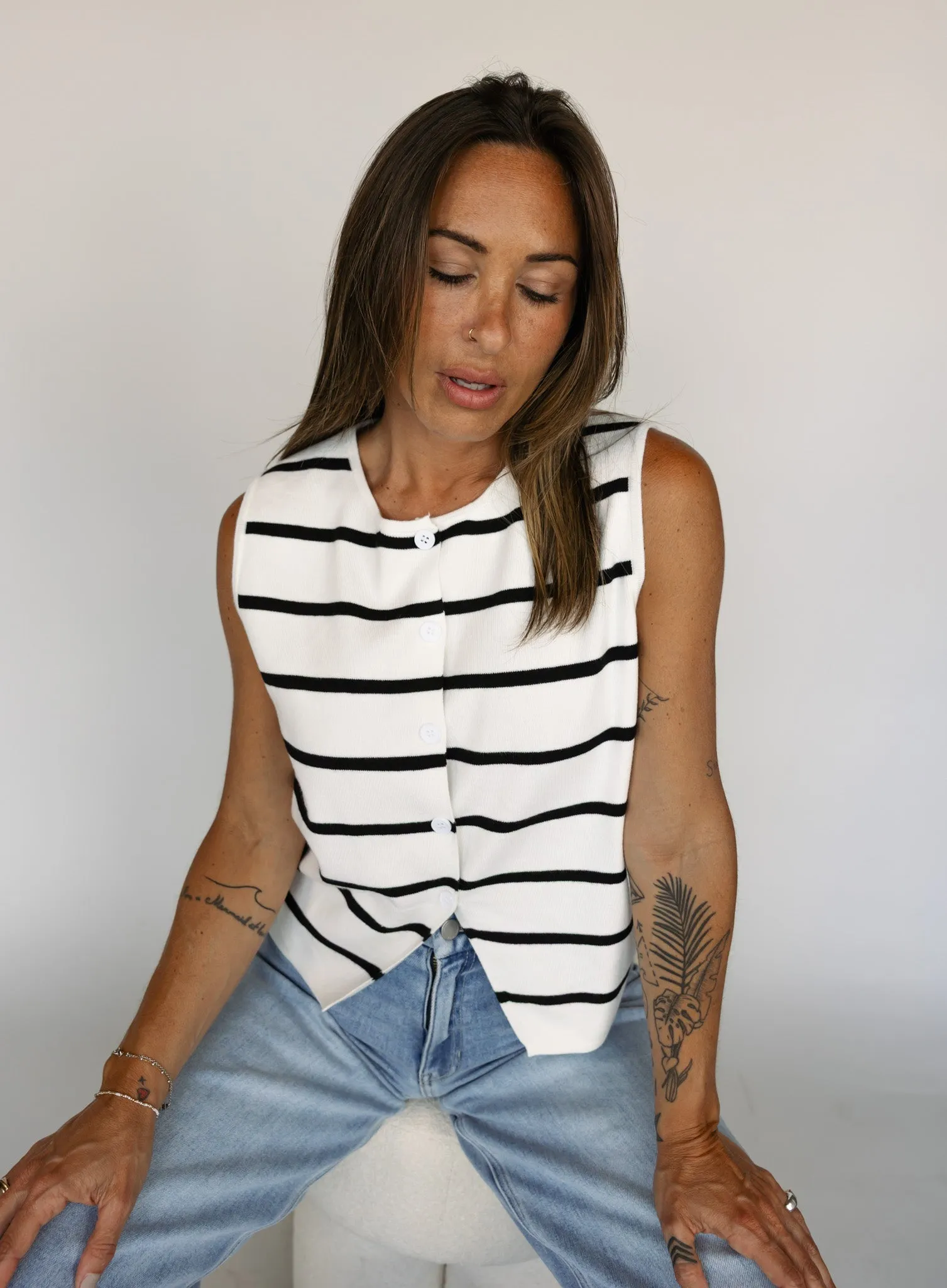 Cecelia Button Front Striped Tank