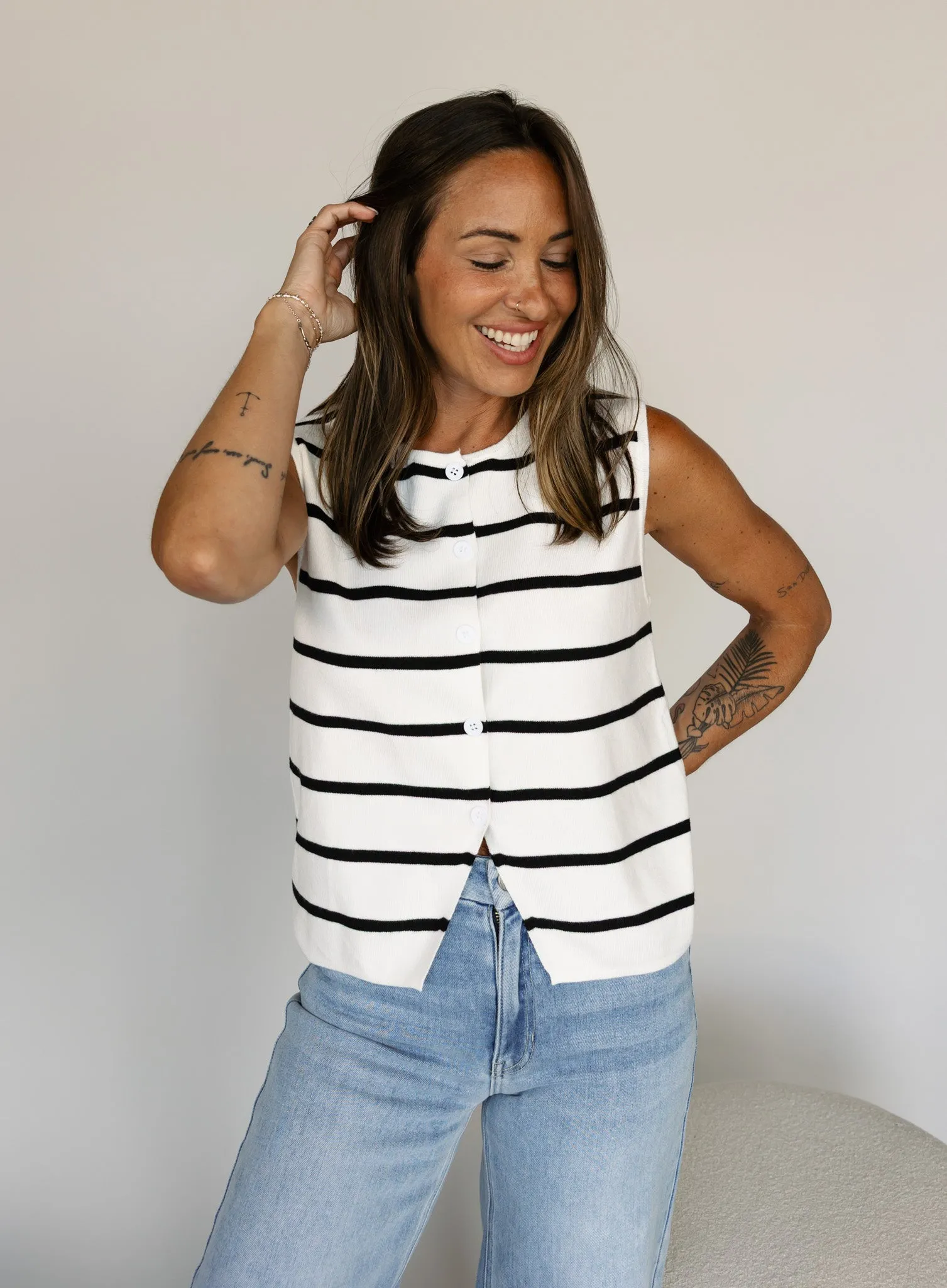 Cecelia Button Front Striped Tank