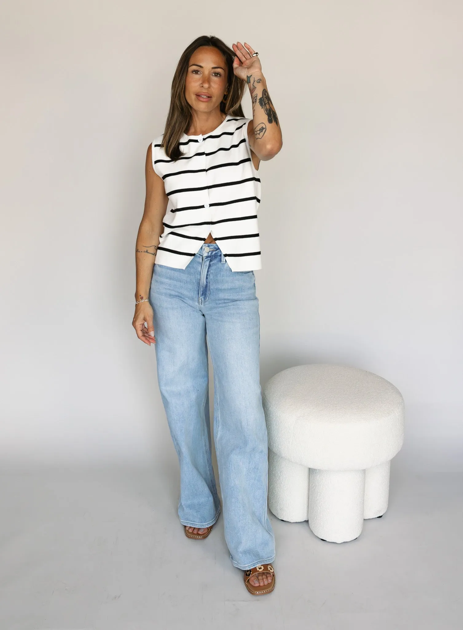 Cecelia Button Front Striped Tank